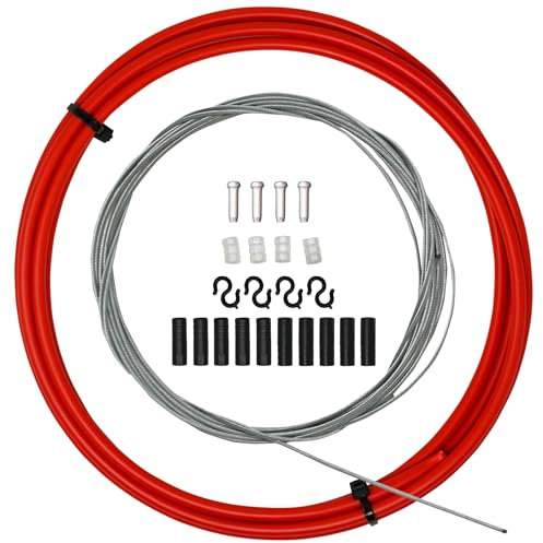 Laxzo ® Bike Brake Gear Shifter Cable Kit, Front & Rear Universal Bicycle Change Cable Bike Shift Cable and Transmission Cable for Mountain Road Bike Repair, Red