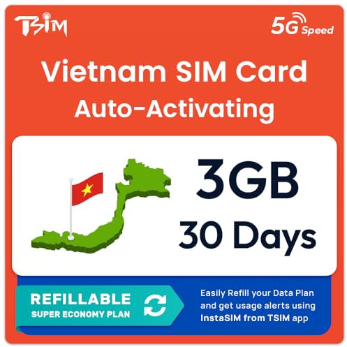 Vietnam SIM-Karte | 3GB Super Economy Nachfüllplan! Automatische Aktivierung mit 30 Tagen Gültigkeit | 5G/4G-Geschwindigkeit | Hotspot erlaubt | Nur-Daten, Keine Telefonnummer