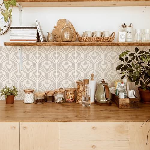 Piastrelle Adesive Cucina 20x20 Linee Beige Piastrelle Adesive Bagno Pavimento Adesivo Paraschizzi Cucina Adesivo Piastrelle Ceramica Carta Adesiva per Mobili Vintage(10 pezzi)