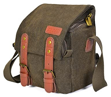AFGRAPHIC Retro Brown Canvas Camera Shoulder Bag Waterproof Anti-Theft Sling Bag Crossbody Bag for Panasonic Lumix DC G100K Camera
