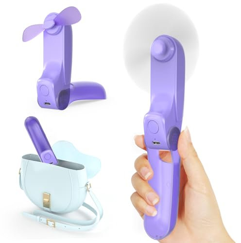 Koonie Mini Handventilator, 3-in-1 Handventilator,Tragbarer Ventilator mit 2 Windgeschwindigkeit & 8 Stunden, USB wiederaufladbarer mit Powerbank,für Reisen,Büro,Draußen,Sommer- Lila