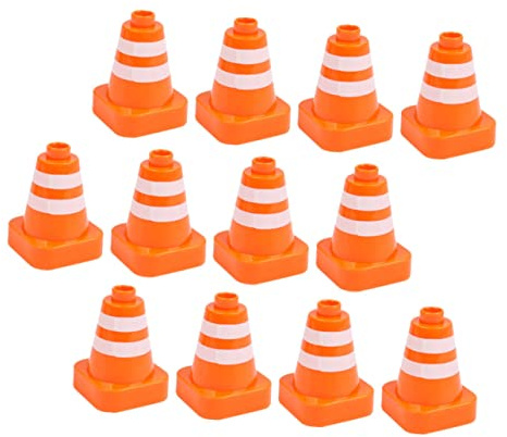 ERINGOGO 12 Stück Roadblock Sandtischmodell Drift Straßensperre Stengel verkehrsschilder verkehrserziehung Straßenkegelspielzeug für Simulation Straßenkegel Abs Orange