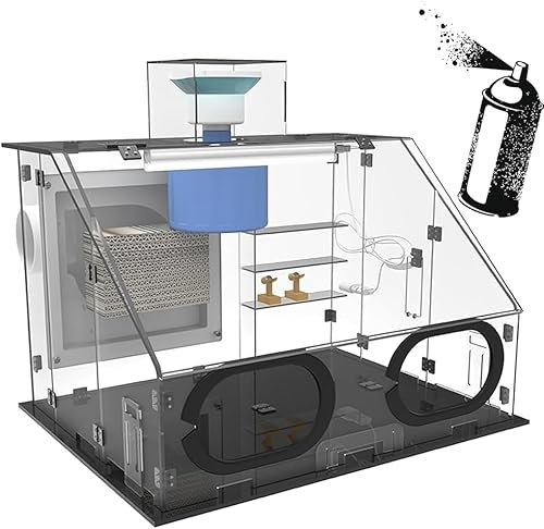 WaaYb Portable Airbrush Spray Booth, 40w Transparent Airtight Painting Cabinet with LED Lights/Exhaust Hose/Adjustable Temperature Heater, Model Spray Booth for Model Craft Enthusiast