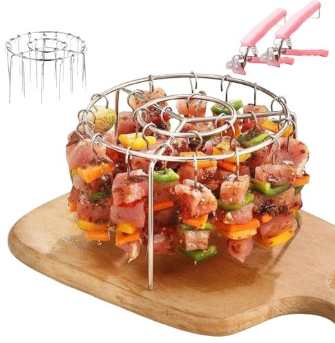 Yagerod Ninja Grill and Air Fryer, 2025 New Air Fryer Grill – Stainless Steel BBQ Kabob Barbecue Rack with Round Hanging & Vertical Meat Skewers (48 Skewers Option)(48Skewers)
