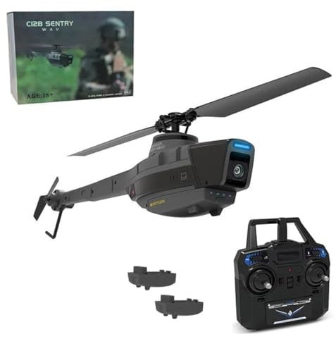 SHOYDID C128 Remote Control Helicopter with 1080P Camera, Black Hornet Scout RC Aerial Military Helicopter for Adults & Beginners, with Two Batteries (RTF)
