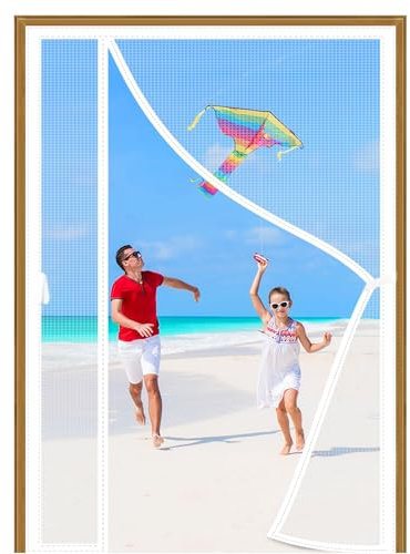 Fenêtre Moustiquaire Magnétique 140x210cm Blanc Auto-AdhéSif en Maille Rideau Avec Aimants Puissants Rideau de Porte Moustiquaire Sans Percer pour Portes