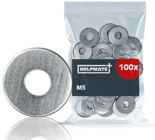 HELPMATE – Unterlegscheiben M5 DIN 9021 – galvanisch verzinkter Stahl – 100 Stück – Karosseriescheiben für den Innenbereich