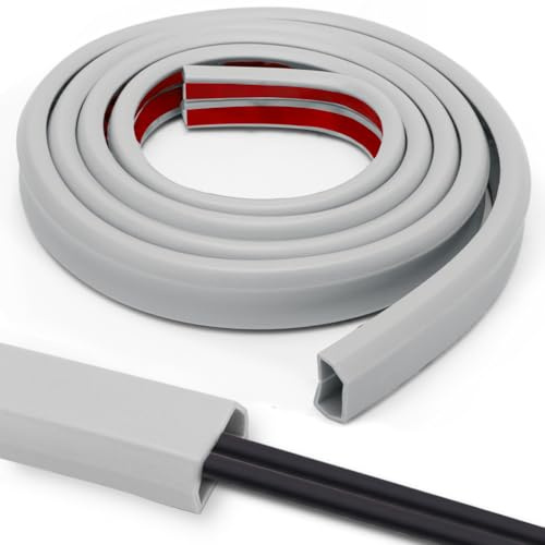 Goulotte Passe Cable Sol - 2 mètres x 25 mm x 14 mm Passage de Cable en PVC Flexible autocollante pour 2 à 4 câbles, Cachez et Protégez Les Câbles, pour Bureau Maison Entrepôt École(Gris)