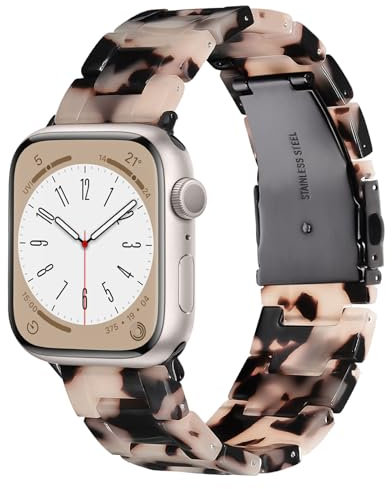 V.R.HOPE leichte Moderes Harz Armband kompatibel mit Apple Watch Armband Series 7/8/9/SE/10/ 41mm 40mm 38mm 42mm Damen und Herren, für Apple Watch Series 6/5/4/3/2/1 - schwarze Blumen