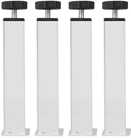 Lot de 4 pieds de lit universels réglables carrés de 30 cm pour sommiers de lit à lattes, pieds de meubles avec vis et design robuste - Blanc