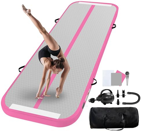 UrbanLuxe Air Tumble Track Gymnastikmatte, aufblasbare Gymnastikmatte, 2 m, 3 m, 4 m, 4,9 m, 6,1 m, 10,2 cm, mit Luftpumpe, für Familiengebrauch, Yoga, Wasser, Tanz, 6 m, Rosa