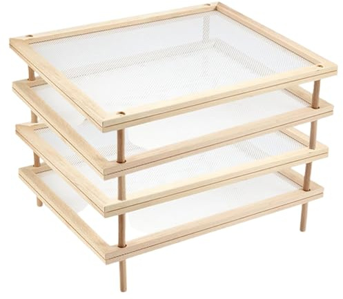 Yanayi Séchoir à Herbes en Bois, Double Couche, Outil de déshydratation, Polissage, étagère de Rangement Ouverte, séchage à l'air, avec Filet, Accessoires de Cuisine