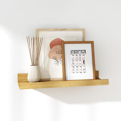 RICHER HOUSE Wandregal Eiche, 40 x 13 cm, Schweberegal aus MDF Holz,1er Set | Bilderleiste, Wandboard, Regal Wand für Fotorahmen und Dekos, Wohnzimmer, Kinderzimmer, Schlafzimmer, Küche, Badezimmerwand