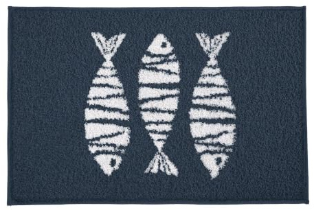 Kleine Wolke Badteppich Fish Mare 60 x 90 cm | OEKO-TEX zertifiziert, rutschhemmende Unterseite, für Fußbodenheizung, maschinenwaschbar, 100% Polyester
