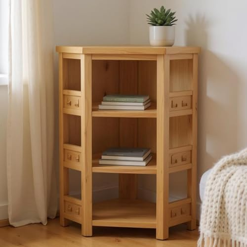 GROF Oak Corner Display Unit - Solid Oak, 3 Shelves, Corner Unit, Contemporary Style, Living Room Furniture