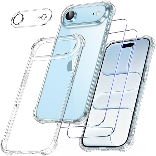 FLLAO 4 in 1 Handyhülle für iPhone Air Hülle mit 2 Schutzfolie und 1 KameraSchutz, [Integriertes Luftkissen] Stoßfest Kratzfest Weich TPU Schutzhülle für iPhone Air 2025, Transparent