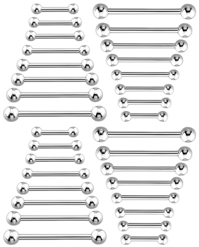 HUVZOR Barbells,32 pcs nippelpiercing,zungenpiercing,brustwarzenpiercing,zungenpiercing 14G Chirurgenstahl Straight Barbells Zungenring Nippel Shield Ring Piercing Schmuck Stab,Unisex,8 Größen