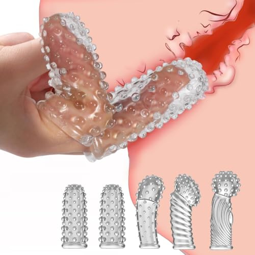 5pcs Different Style Finger Condoms Set Finger Sleeves with Raised Head,G Spot Stimulator Nipple Toys Clitoral Stimulator Vagina Toy Anal Sex Toys for Men Women Couples,Adult Sex Toys