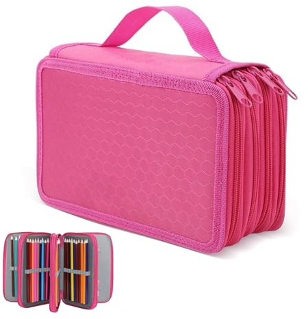 SMYJDMM Große Federmäppchen, 72 Slots Federmappe Große Kapazität, Farbige Bleistifte Halter Federmappe GroßeBleistifttasche für Aquarellstifte Marker Gelstifte (Rosa)