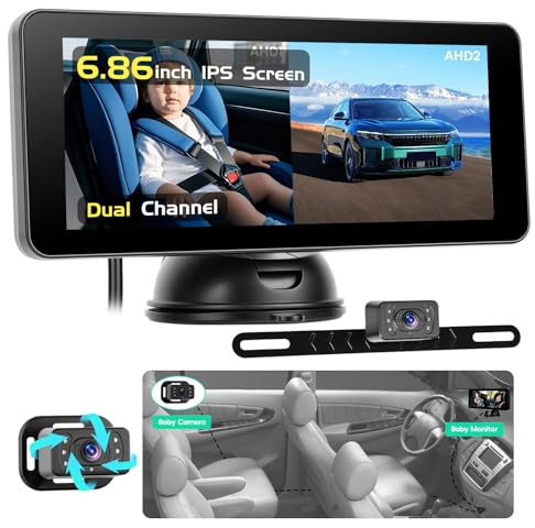 Ohradio Baby Auto Kamera mit 6,9'' IPS-Bildschirm-Rear Facing Stabilität Rücksitzkamera+Kennzeichenhalter Cam mit für Autositz Reisen - Nachtsicht Weitwinkel DC 12V Auto Baby Rückbank Plug-and-Play