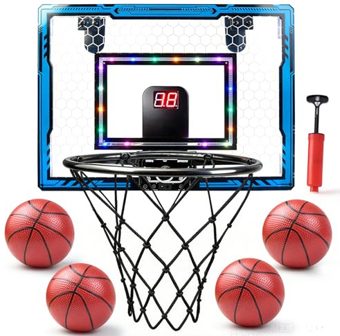 Basketball Hoop Indoor, Mini Basketball Hoop Wall Mounted Indoor Basketball Toy for Boys and Girls Age 3-12 Years Cheering Basketball Toy Automatic Scoring with 4 Balls for Boy Toys Adults Relax