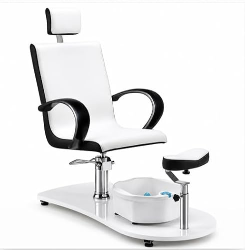 Pediküre-Stuhl mit Massagefunktion, Fußbadewanne, Höhenverstellbar, Ökoleder, Weiß-Schwarz