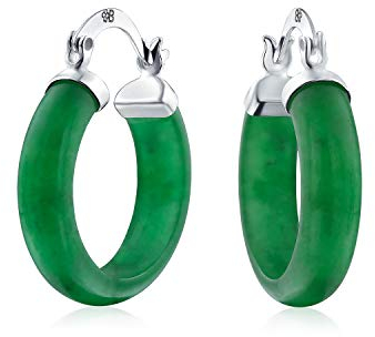 Mittel Size Enhanced Edelstein Grüner Jade Runde Tube Hoop Ohrringe Western-Schmuck Für Frauen Teenager .925 Sterling Silber .75 Zoll Durchmesser