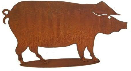 Gartendeko Figuren Metall - Edelrost Bauernhof Tier: Medium Schwein/Dekoschwein/Metallschwein (Fester Stand) - Höhe 40cm / Breite 65cm - Rost Deko