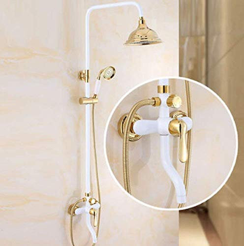 GZZ Dusche Set Badezimmer Regen Mixer Dusche Combo Set Wand montiert Alle Bronze Weiß Farbe Dusche Combo Feste Duschköpfe und Handheld Duschköpfe Einstellbare Regen Duschkopf,A