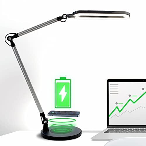 OTUS Schreibtischlampe LED Dimmbar mit Kabelloser Ladefunktion | LED Tischlampe mit 3 Farbmodi & 12 Helligkeitsstufen | Schwenkarm Leselampe Tageslichtlampe für Büro Home Office Lesen