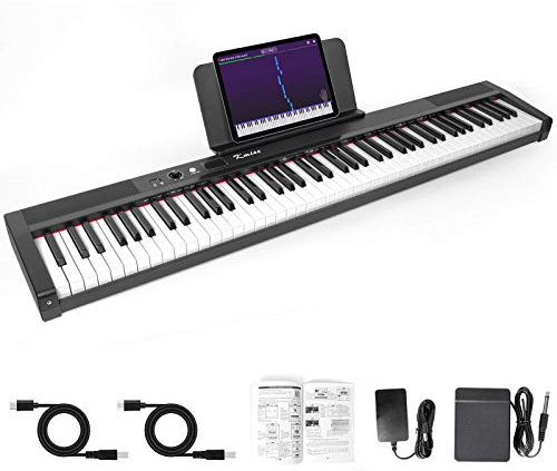 Kmise Piano Keyboard 88 Key Full Size Semi Weighted Electronic Digital Piano with Music Stand,Power Supply,Sustain Pedal,Bluetooth,MIDI,for Beginner Professional at Home/Stage