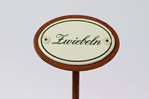 linoows Pflanzenstecker Zwiebeln, Pflanzenschild Emaille, Beetstecker mit Erdspieß 25 cm