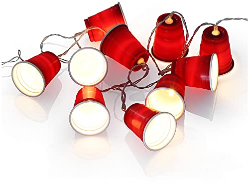 com-four® LED Lichterkette in Becherform für Außen - Party Lichterkette mit 10 LED in warmweißen Licht - Außenbeleuchtung - 1,65 m (Rot - Becher)