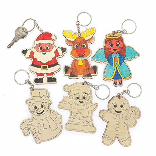Baker Ross FC166 Porte Clef Enfant de Noël en Bois - Lot de 10, Porte Clés Enfants, Porte Clef Bois a Decorer, Loisirs Creatifs pour les Enfants