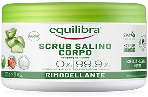 equilibra Scrub Salino Corpo Rimodellante, Esfoliante, 600 g, con Sale Salgemma di Sicilia Purissimo ad Azione Antiacqua e Aloe Vera, Oli Naturali ed Estratti Vegetali, Leviga e Nutre la Pelle
