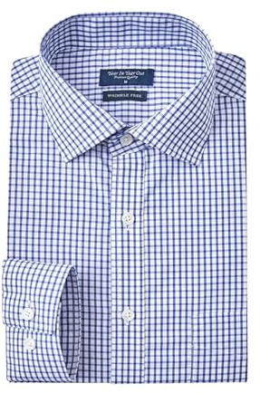 Year In Year Out Wrinkle Free Dress Shirt for Men Regular Fit Long Sleeve Wrinkle Resistant Shirt(Blue White 167,L)