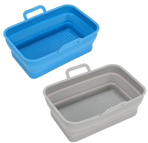 2 Pack Upgrade Silicone Liners for Ninja Foodi AF300UK Dual Zone 7.6 L, Reusable Dual Air Fryer Pot Baskets Accessories, Easy to Store & Food Safe Replacement Oven Liner (Grey+Blue)