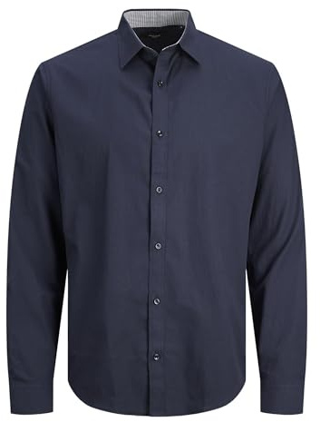 JACK & JONES Jprblabelfast Shirt L/S Noos Camisa Casual, Navy/Fit: Comfort Fit, S Hombres