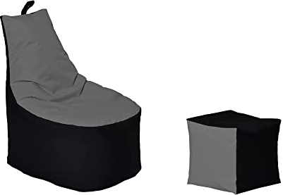 Momiralland Classic Sitzsack XL - XXL mit Hocker Sitzkissen BodenKissen Sessel In- & Outdoor geeignet Gaming Sitzsack für Erwachsene und Kinder… (Schwarz - Anthrazit, XXL - Durchmesser 78 cm)