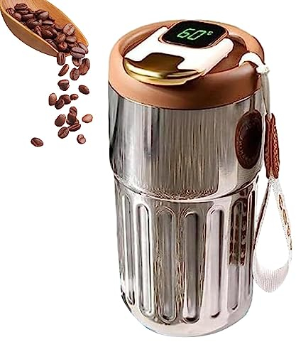 Botella de agua digital, taza de café inteligente con temperatura LED digital, termo de acero inoxidable de doble pared aislada al vacío, taza de viaje portátil de 450 ml para coche, hogar Foccar