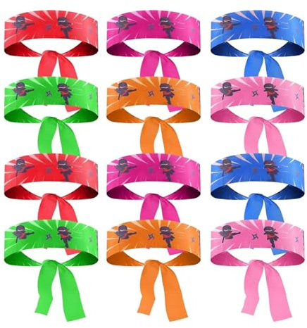 HOBKEY 12er-Pack Ninja-Partygeschenke, Ninja-Stirnbänder, Ninja-Party-Stirnbänder für Karate, Halloween, Geburtstagsparty (bunt)