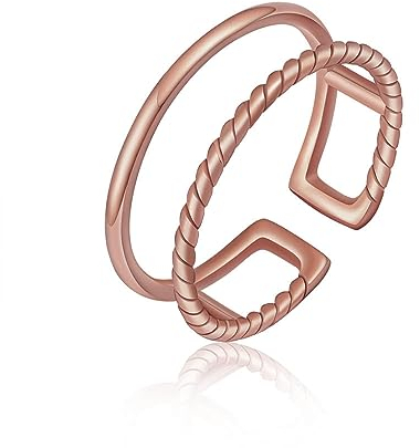 GD GOOD.designs Ring Rosegold für Damen verstellbar aus Edelstahl - Wasserfest - Doppelring offen | Frauen Silberring inkl. Geschenkbox