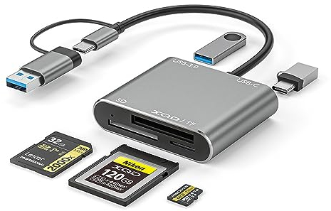 5-IN-1 XQD Card Reader USB C(10Gbps),SD/TF Dual-Slot Multiport External Card Reader USB Hub Compatible for Type-C Laptop, Support Windows/Mac OS/Android