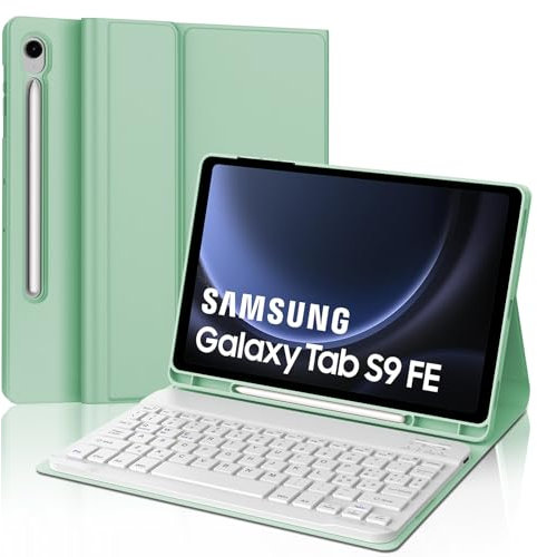 JADEMALL Custodia con Tastiera per Samsung Galaxy Tab S10 FE 10.9 2025/S9 FE 10.9 2023, Italiana QWERTY Tastiera Bluetooth con Portapenne per Samsung Tab S9 FE/S10 FE 10.9, Verde chiaro