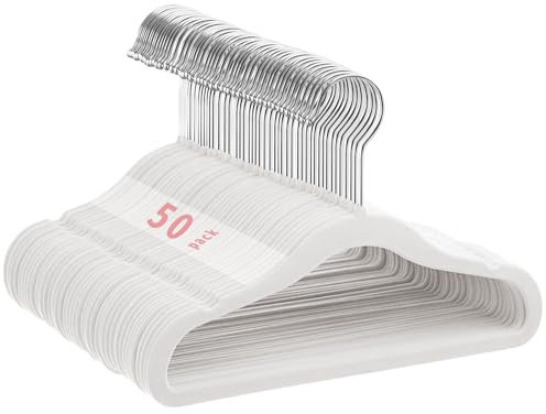 MangoKit Perchas de Terciopelo Antideslizantes para Niños,Ultradelgadas para Bebé Que Ahorran Espacio,Gancho Giratorio de 360 Grados,Robusta Percha para Ropa de Bebé 50 Paquetes (28cm,Blanco)