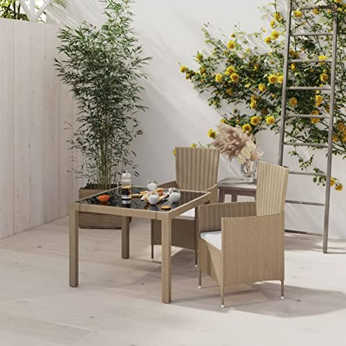 Festnight Balkonmöbel Set mit 2 Stühle und Tisch Rattan Gartensessel Bistroset 2 Personen Balkon Sitzgruppe Garten Balkonset Balkontisch mit 2 Stühlen Polyrattan Sitzgarnitur Beige