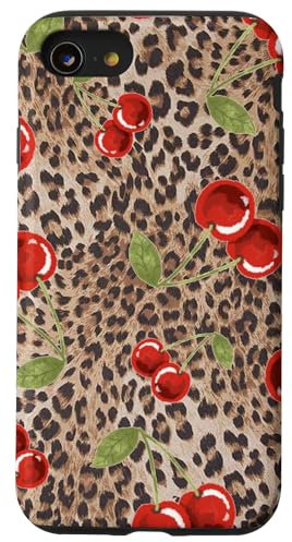 iPhone SE (2020) / 7 / 8 Cute Cherry Cherries On Cheetah Leopard Print Girl Women Case