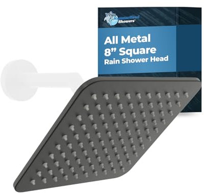 HammerHead Showers Soffione doccia quadrato a pioggia in metallo solido, soffione doccia ad alto flusso ottimizzato per la pressione, nero opaco, 2,5 GPM