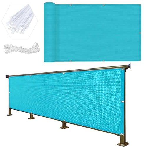 Balkon Sichtschutz Ohne Bohren 80 x 550 cm Windschutz Staubschutz Schattierwert Balkonverkleidung Sichtschutz Meterware mit Ösen, Kabelbinder Sichtschutz für Balkon, Blau