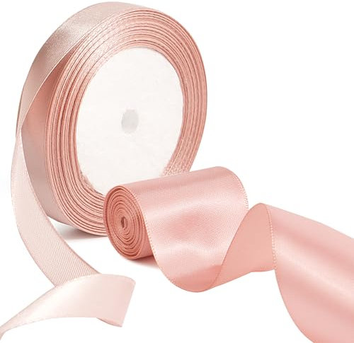 BOFUNX 2 Rolle Schleifenband Rosa Satinband Geschenkband Dekoband Stoffband für Taufe Geburtstag Hochzeit Basteln Bänder 1.5cm/5cm